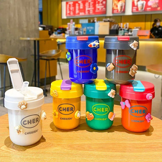 300ml cute kids sippy cup with straw