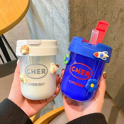 300ml cute kids sippy cup with straw