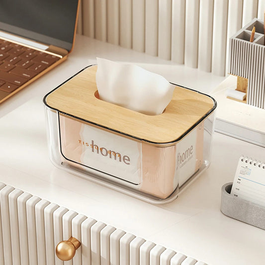 Transparent Tissue Box With Bamboo Cover