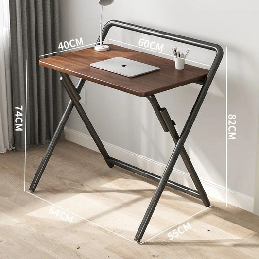 Compact Folding Study Desk with Industrial Metal Frame and Wood Top