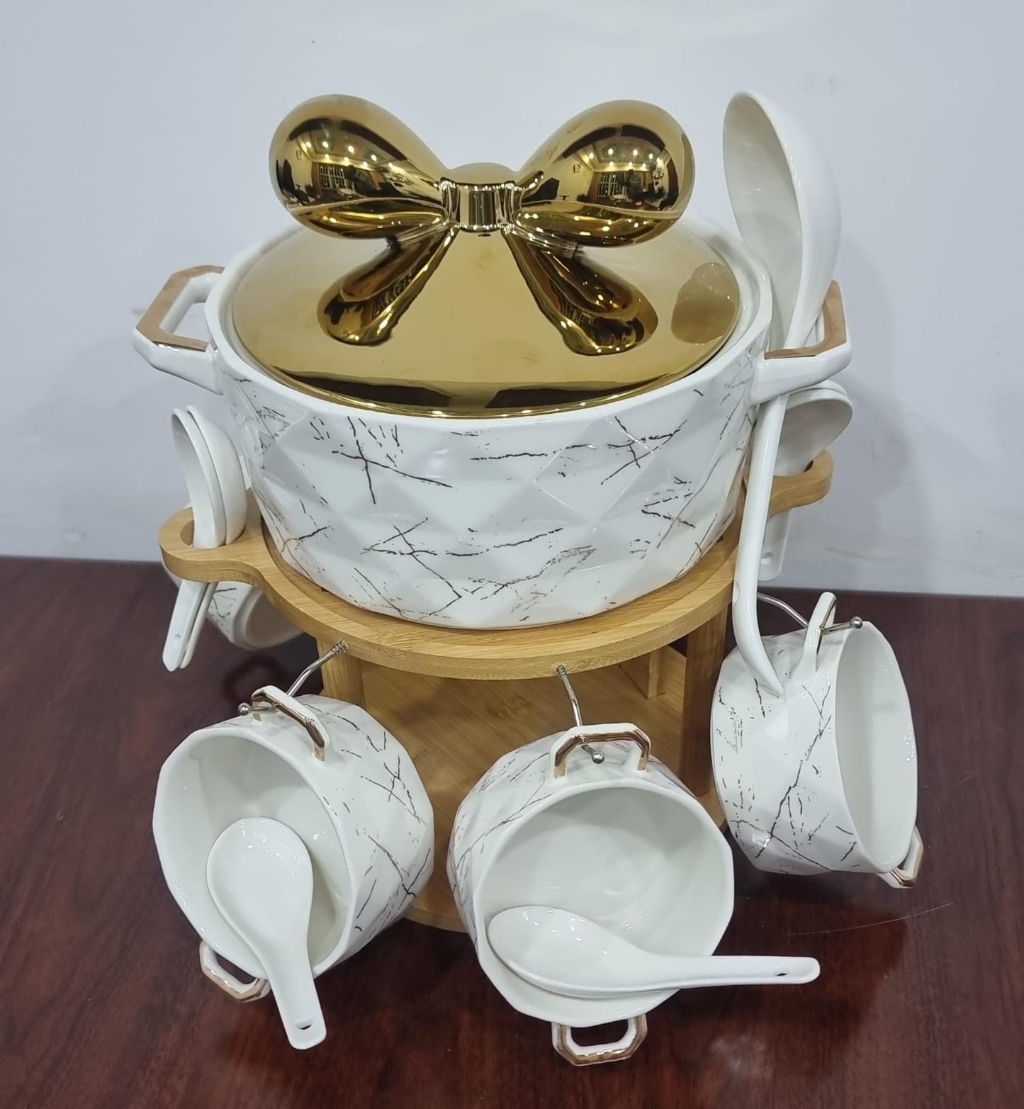 Set of 6 ceramic marble soup bowls