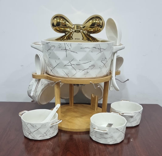 Set of 6 ceramic marble soup bowls