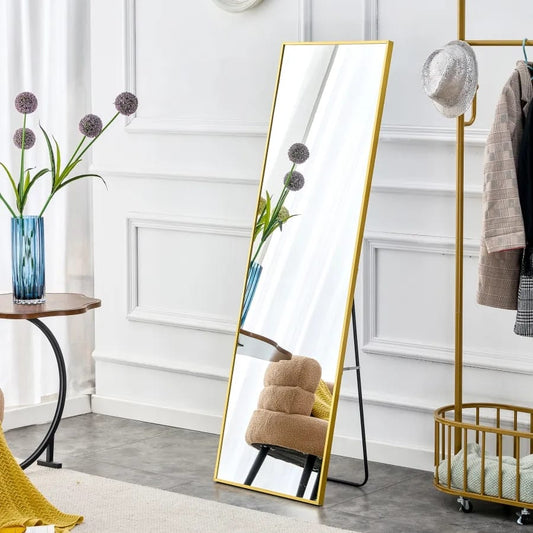 Modern Full-Length Floor Dressing Mirror with Gold Metal Frame