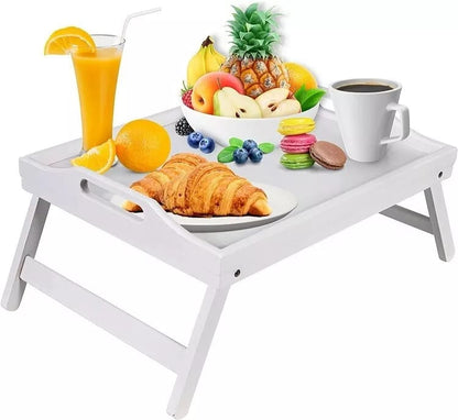 White Foldable Bamboo Bed Tray