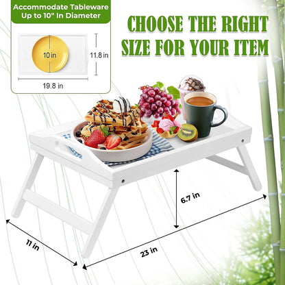 White Foldable Bamboo Bed Tray