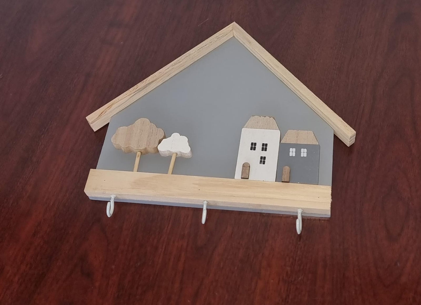 House shaped wooden wall hanging key hanger