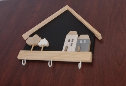 House shaped wooden wall hanging key hanger