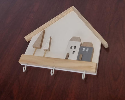 House shaped wooden wall hanging key hanger