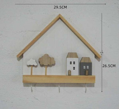 House shaped wooden wall hanging key hanger