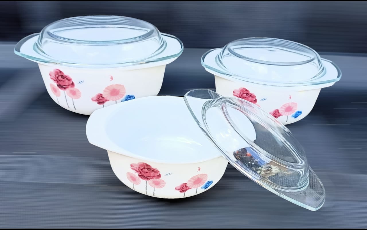 Glass serving casserole bowls