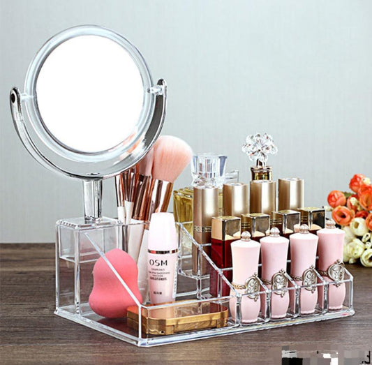 Acrylic make up organizer with mirror