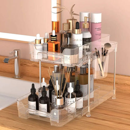 2 Tier multifunctional Clear Organizing Tray with dividers