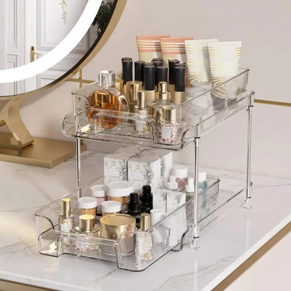 2 Tier multifunctional Clear Organizing Tray with dividers