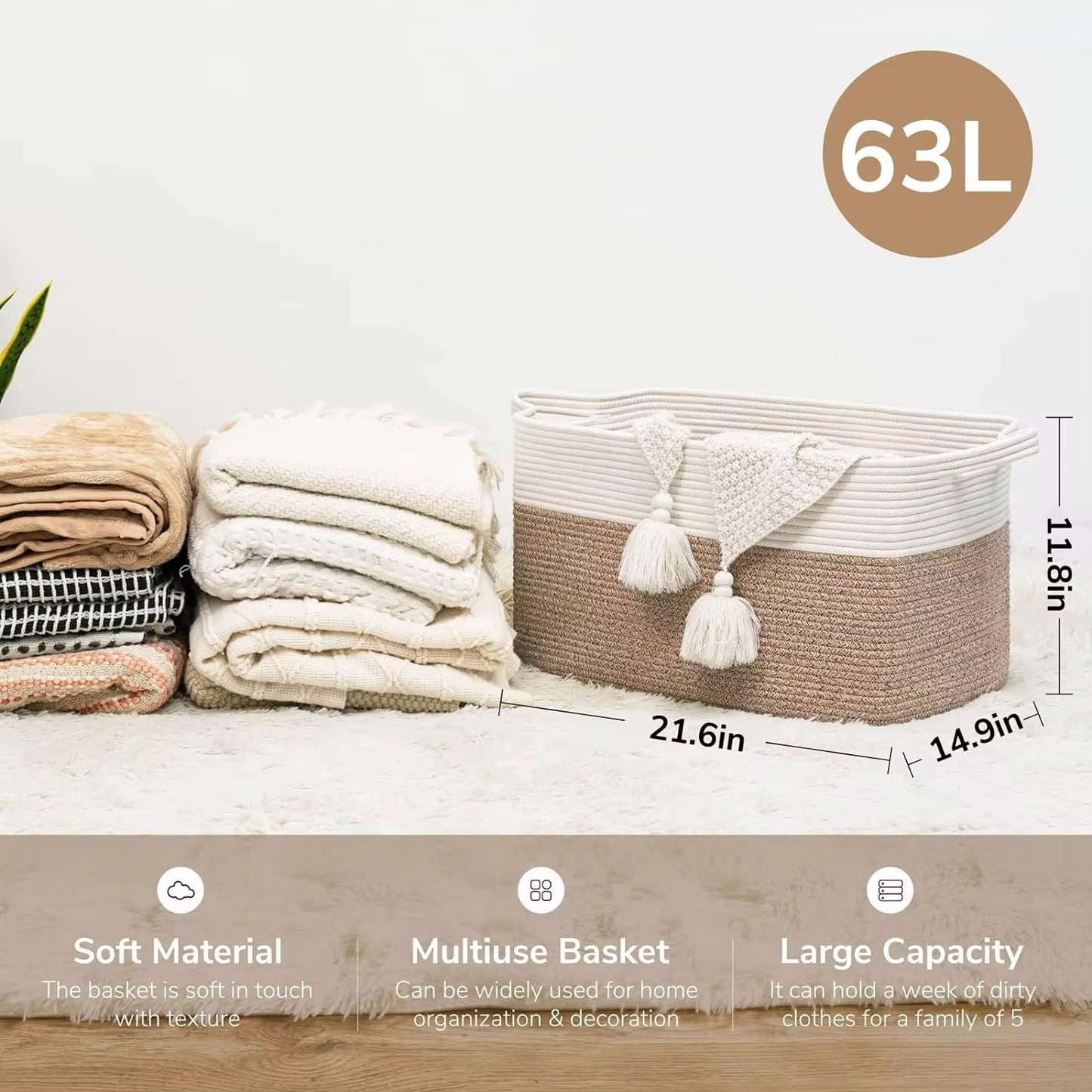 Cotton Rope Basket with handle