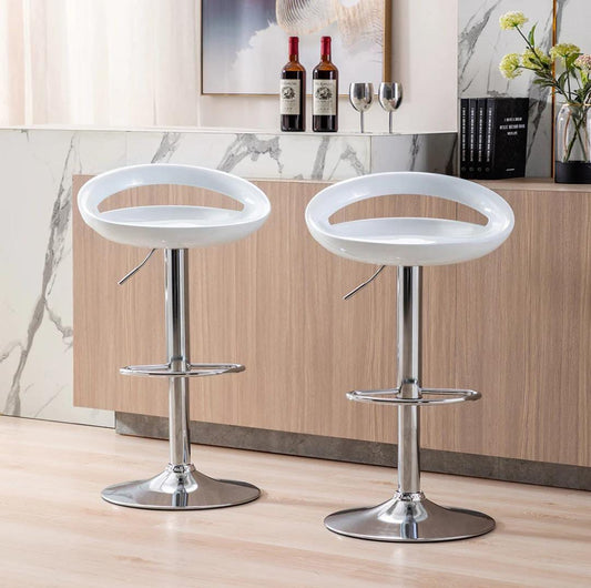Contemporary White Adjustable Swivel Barstool with Chrome Base