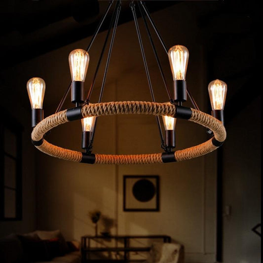 Rustic Hemp Rope Chandelier Light