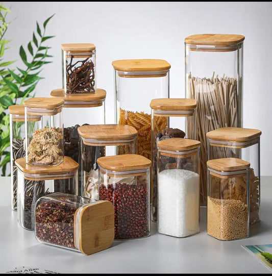 Square Bamboo Lid Glass Jars
