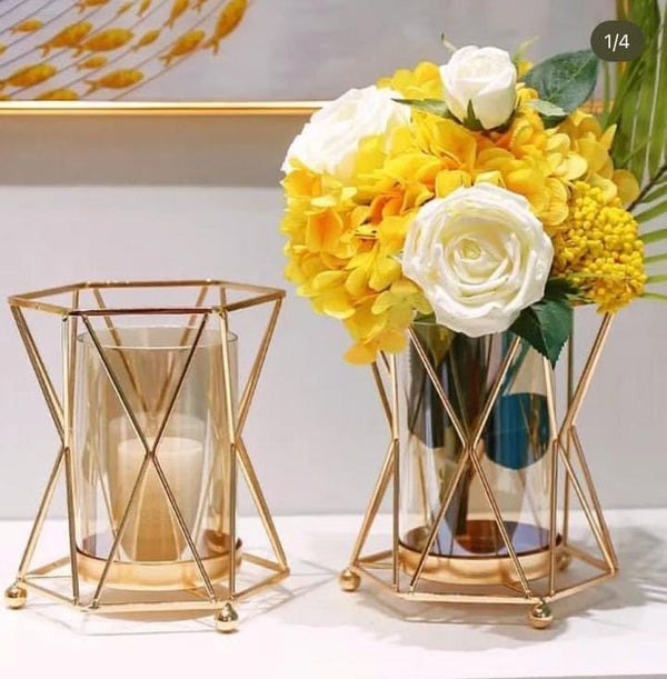 Glass Vase with Metallic Frame