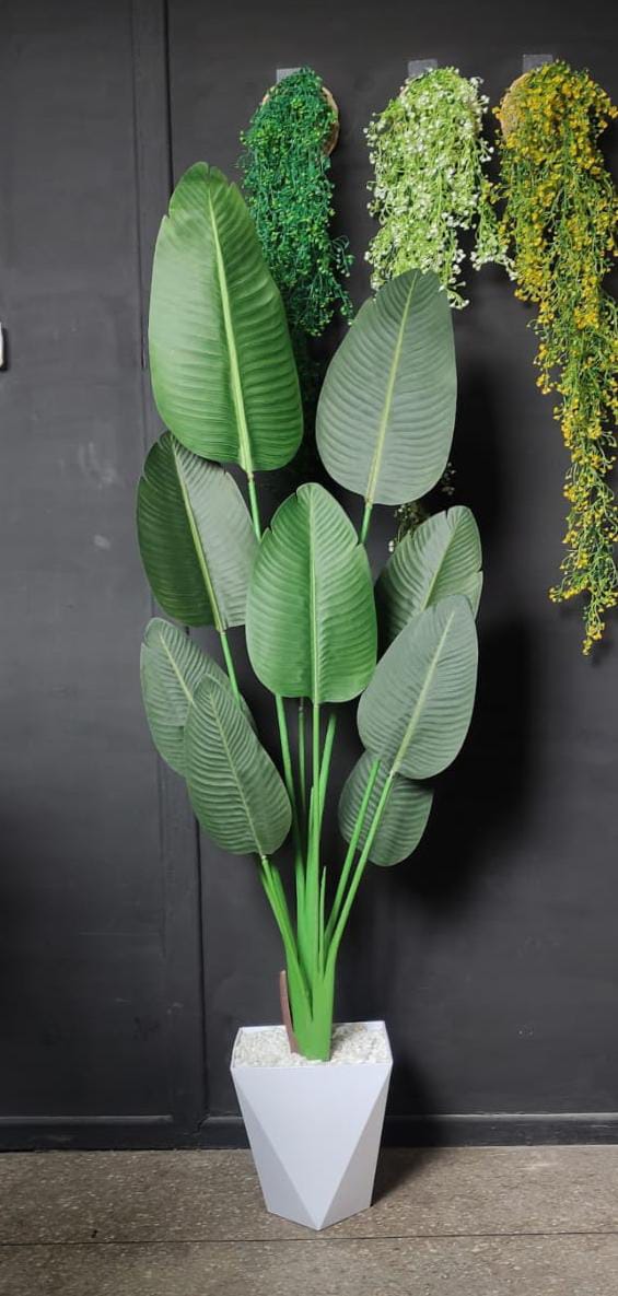 Artificial Banana Plant With Vase and Pebbles