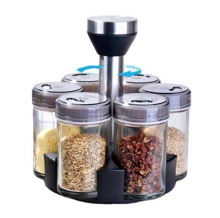 Rotating spice rack and spice jars