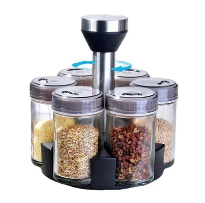 Rotating spice rack and spice jars