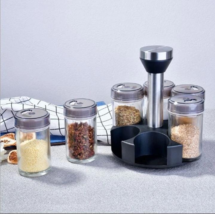 Rotating spice rack and spice jars