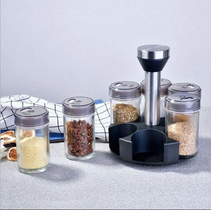 Rotating spice rack and spice jars