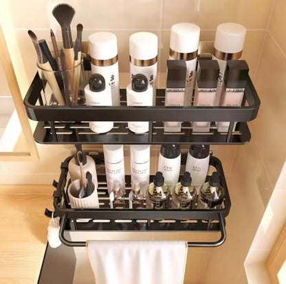 2Pc bathroom organizer with towel holder