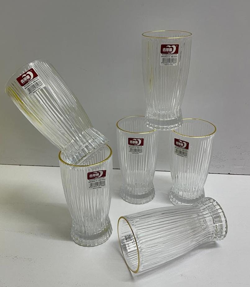 6pc Long glasses with gold rim