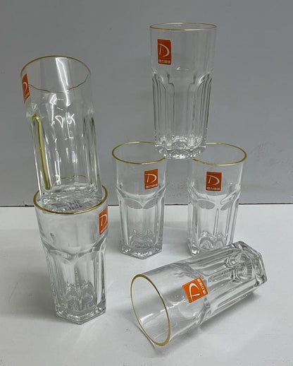 6pc Long glasses with gold rim