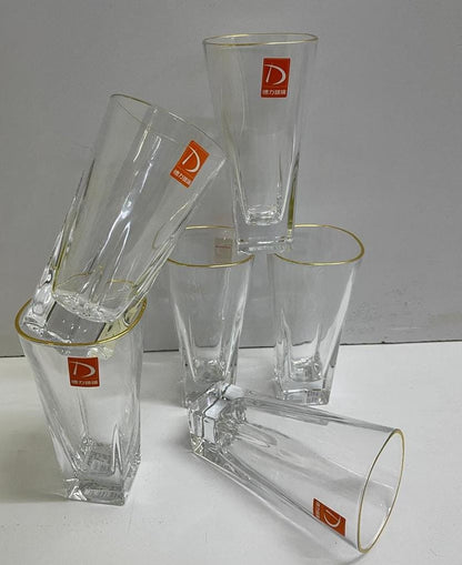 6pc Long glasses with gold rim