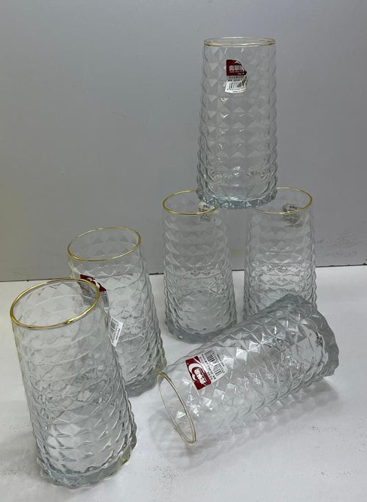 6pc Long glasses with gold rim