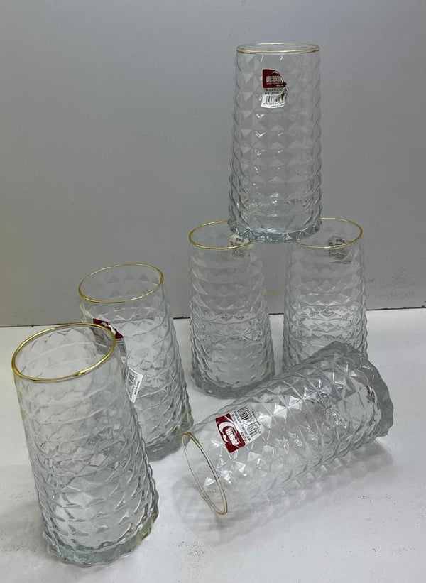 6pc Long glasses with gold rim