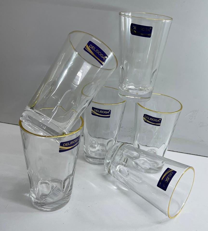 6pc Long glasses with gold rim