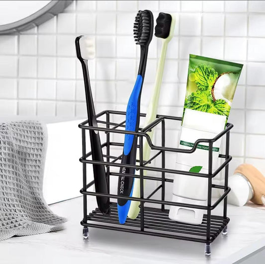 Metallic toothbrush/paste organizer