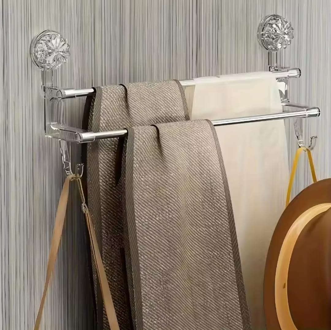 Double pole suction towel holder