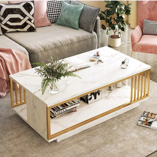 Wooden With Marble Coffee Table