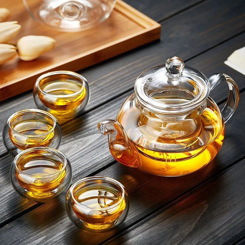 Heat Resistant Clear Borosilicate Glass Tea Pot