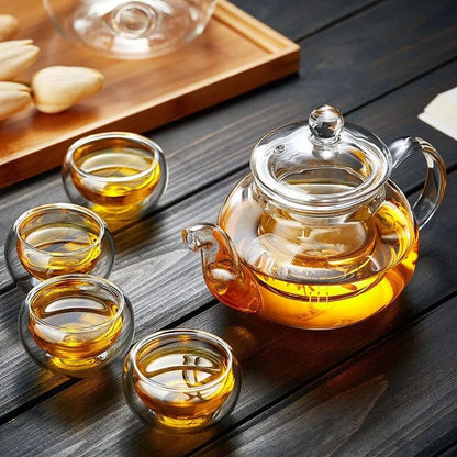 Heat Resistant Clear Borosilicate Glass Tea Pot
