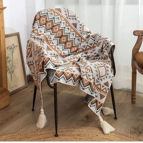 Bohemian Knitted Throw Blankets with Tassels
