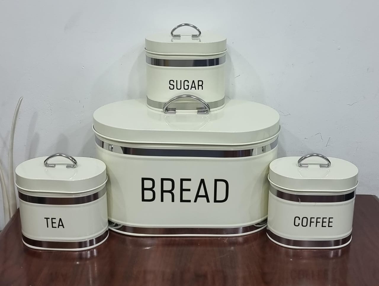 Metallic Bread bin with 3 canisters