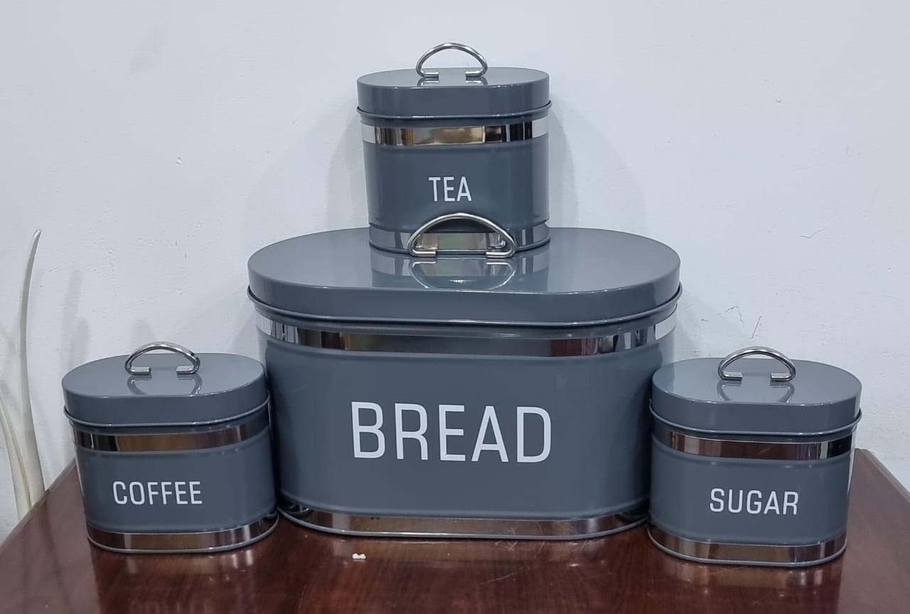 Metallic Bread bin with 3 canisters