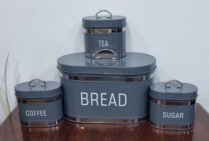 Metallic Bread bin with 3 canisters