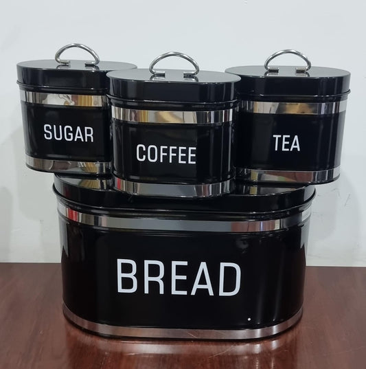 Metallic Bread bin with 3 canisters