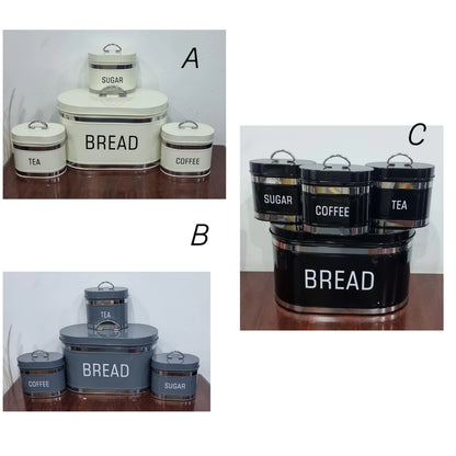 Metallic Bread bin with 3 canisters