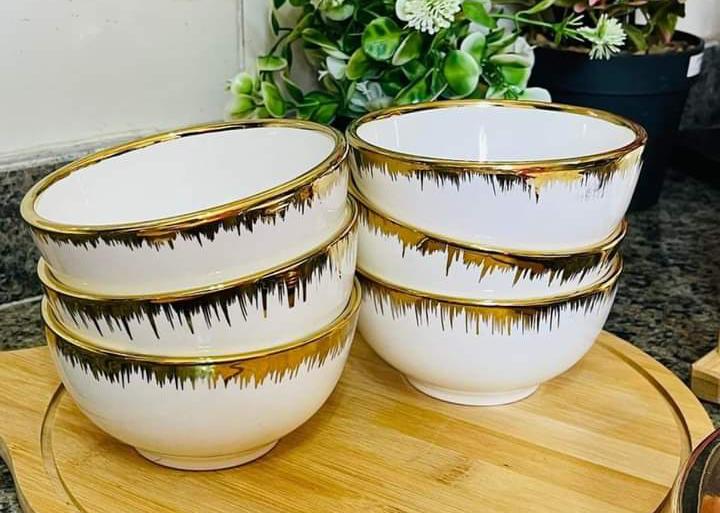 6pc Ceramic bowls with Gold rim