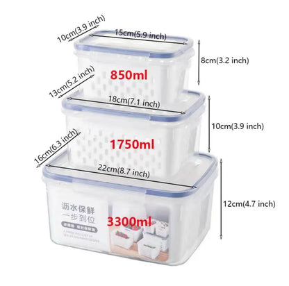 3pc fridge containers with drain Basket