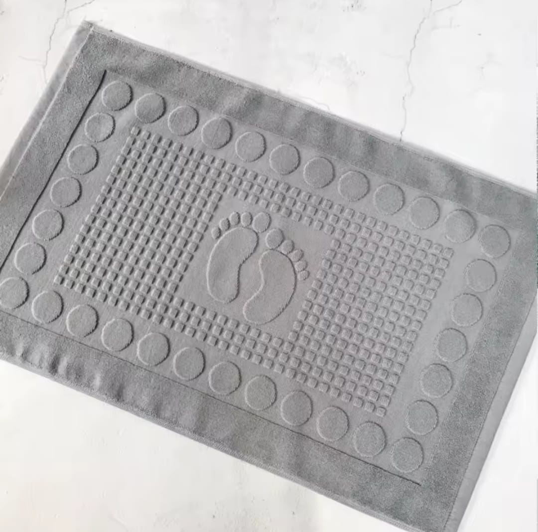 grey rectangular cotton bath mat