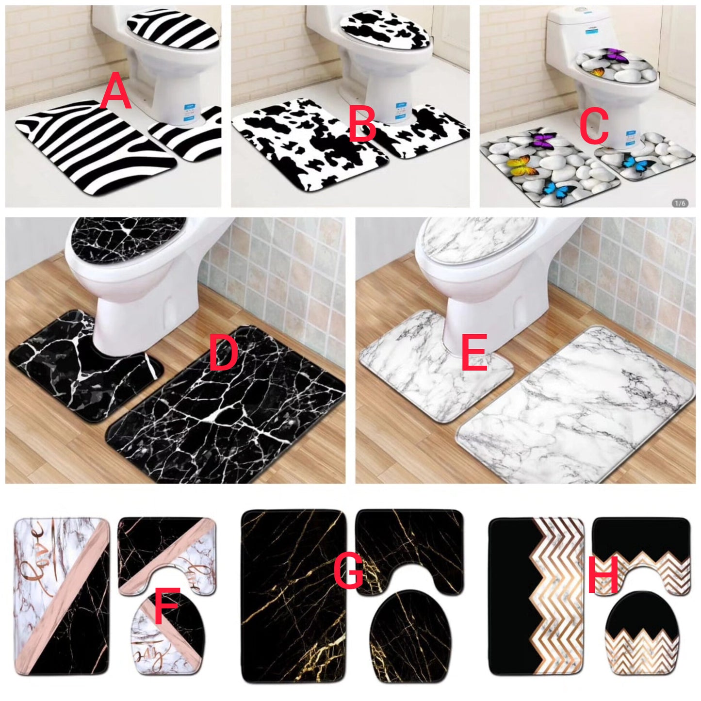 3pc 3D Bathroom Toilet Mat