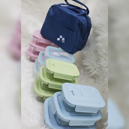 3Pc Borosilicate Glass Lunch Box Food Storage Containers